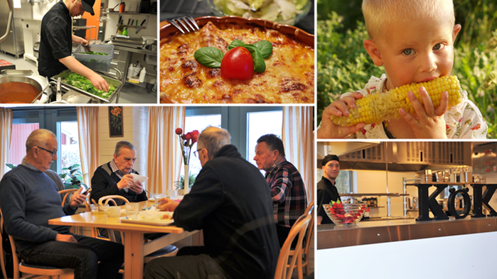 Collage med bilder på mat och måltider