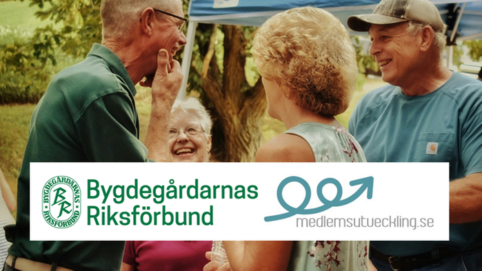 Människor som samtalar samt loggor för arrangörerna.