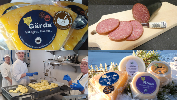 Collage med bilder på lokala ostprodukter.