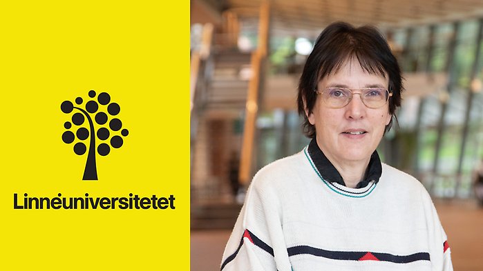 Linnéuniversitetets logga till vänster. Porträttbild på Ulrika Welander till höger.